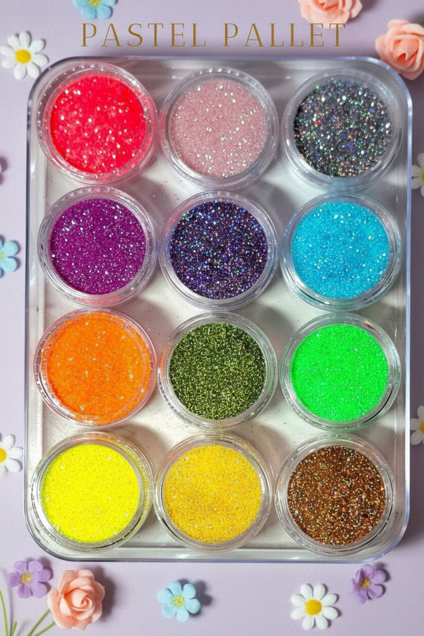 Pastel Glitter set of 12 glitter powders 2gr
